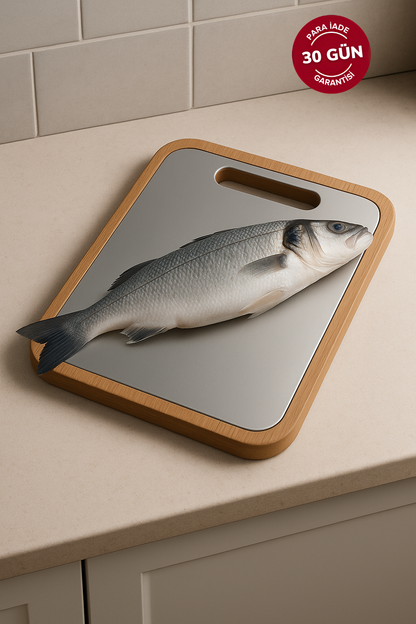 Fera™ Bufolo Paslanmaz Çelik Kesme Tahtası – Ahşap Çerçeveli