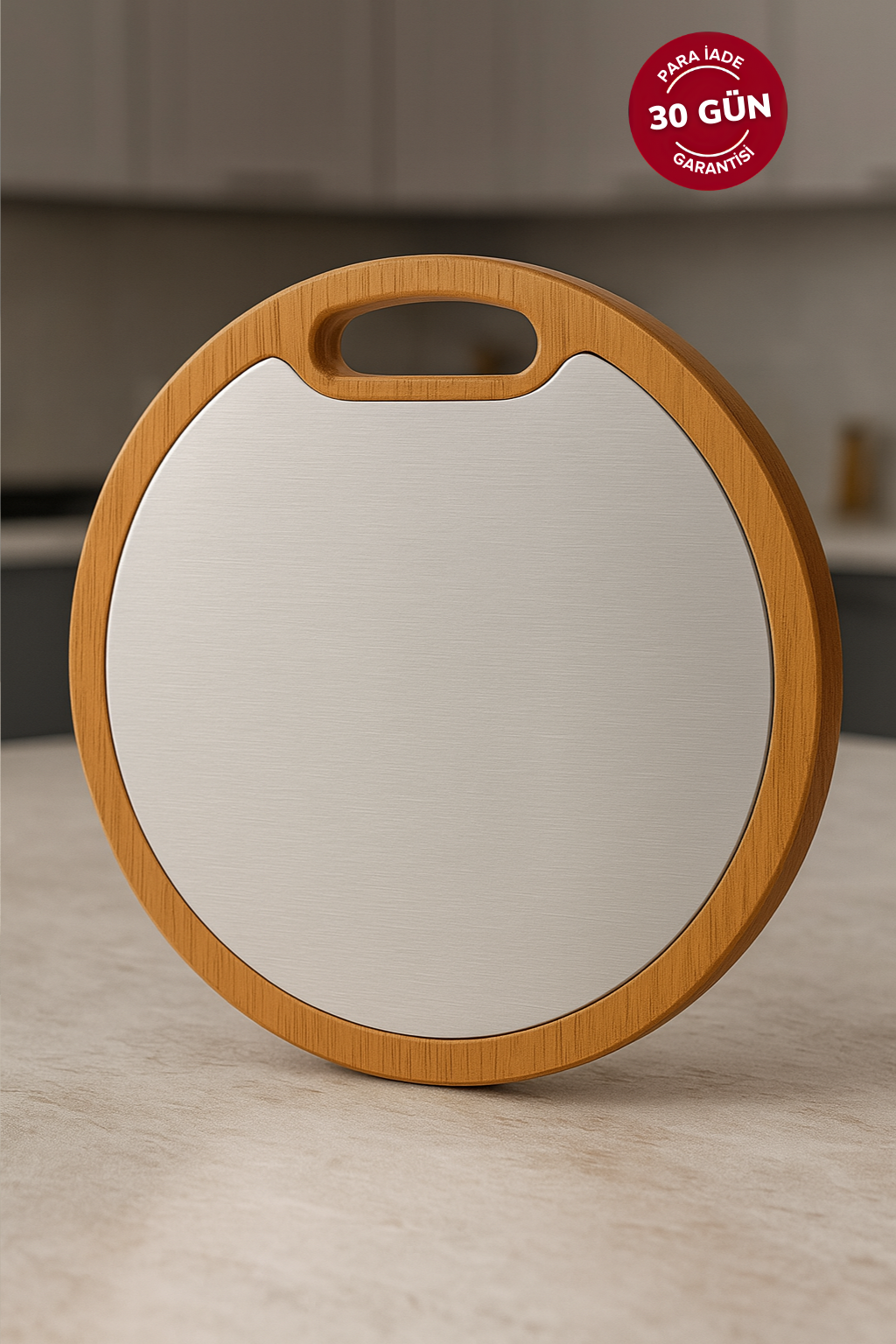 Fera™ Venüs Paslanmaz Çelik Kesme Tahtası – Ahşap Çerçeveli