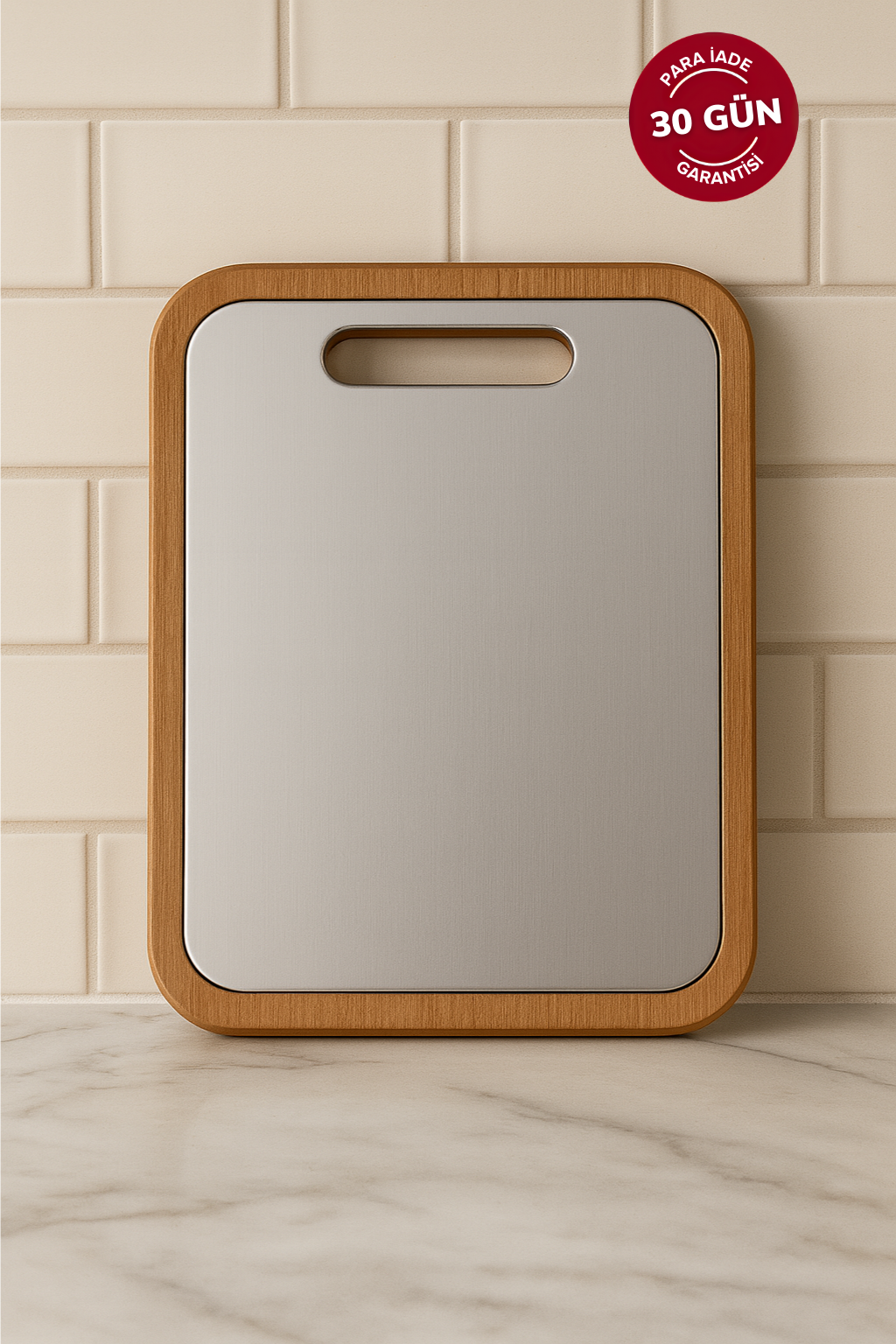 Fera™ Bufolo Paslanmaz Çelik Kesme Tahtası – Ahşap Çerçeveli