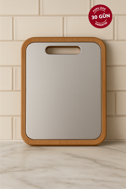 Fera™ Bufolo Paslanmaz Çelik Kesme Tahtası – Ahşap Çerçeveli