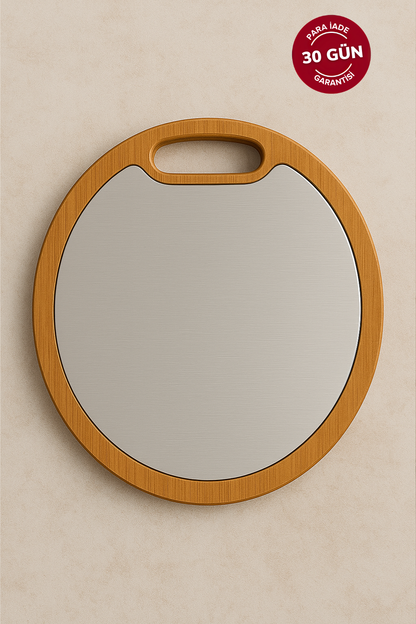 Fera™ Venüs Paslanmaz Çelik Kesme Tahtası – Ahşap Çerçeveli